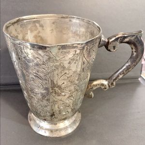 Antique Silver Plated Hand Carved Beer Mug